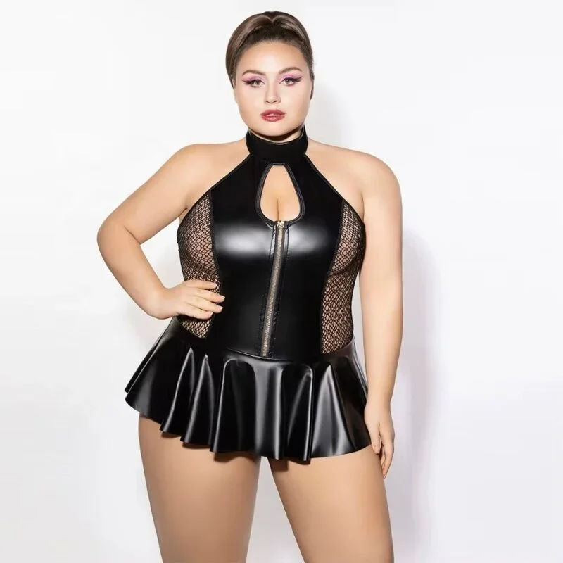 Body Noir Effet Cuir & Filet Sexy - Ensemble P61158