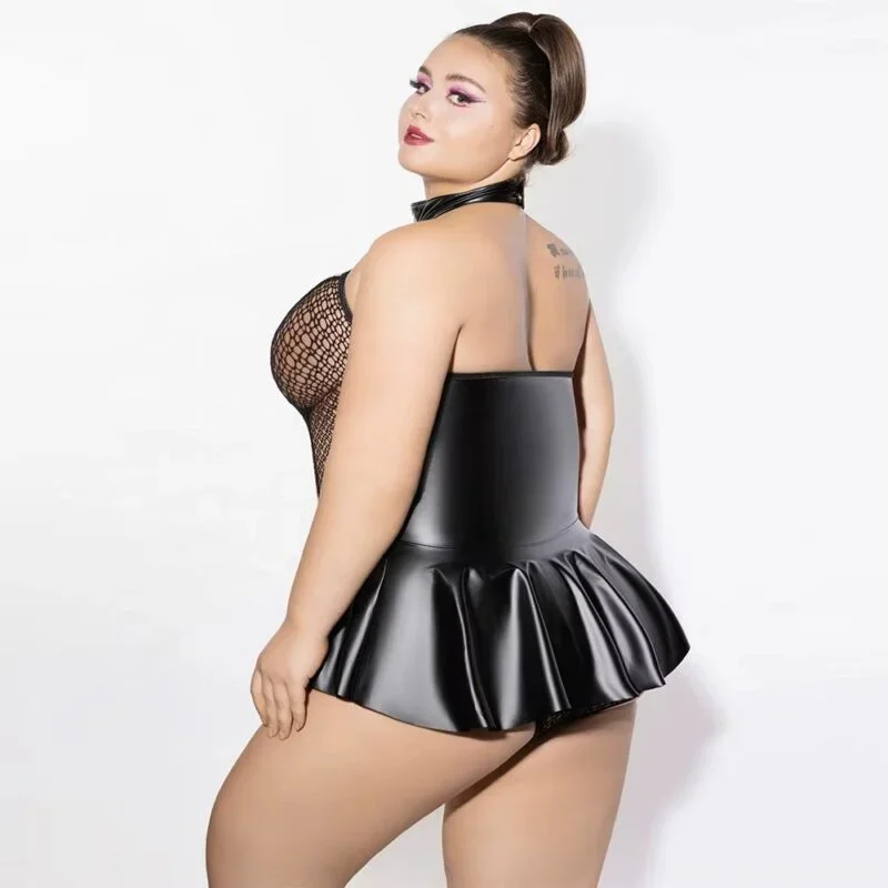 Body Noir Effet Cuir & Filet Sexy - Ensemble P61158