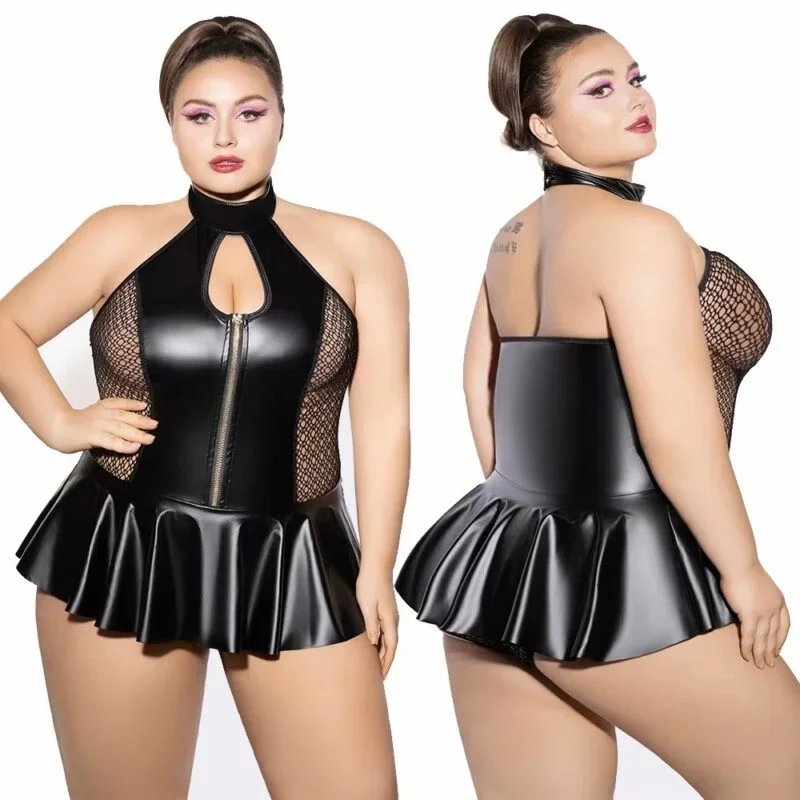 Body Noir Effet Cuir & Filet Sexy - Ensemble P61158